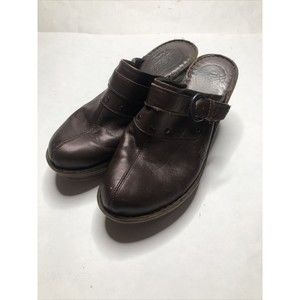 Born Concept Brown Leather Clog Slip On Heel Women Shoe Size 9
